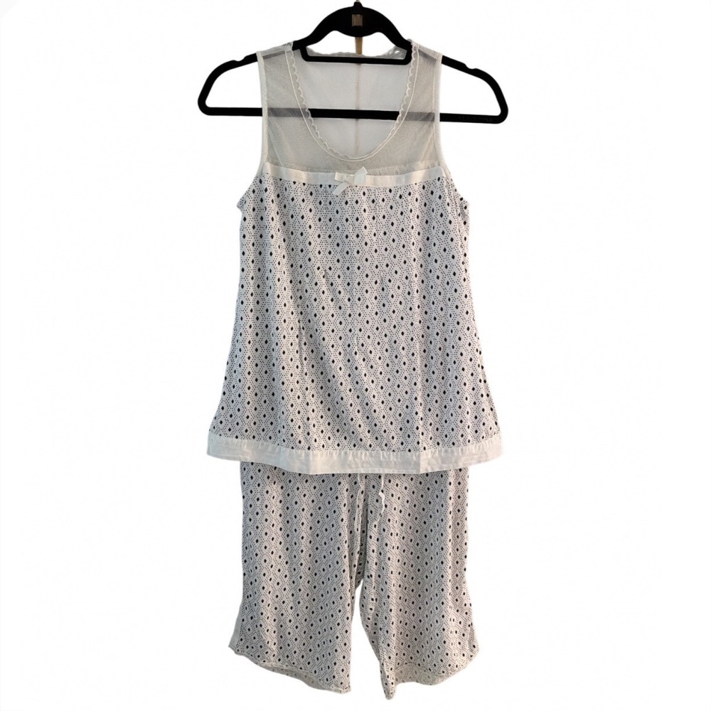 Vera Wang Pajama Set Womens Small White Black Diamond Tank Shorts Modal Mesh Bow
